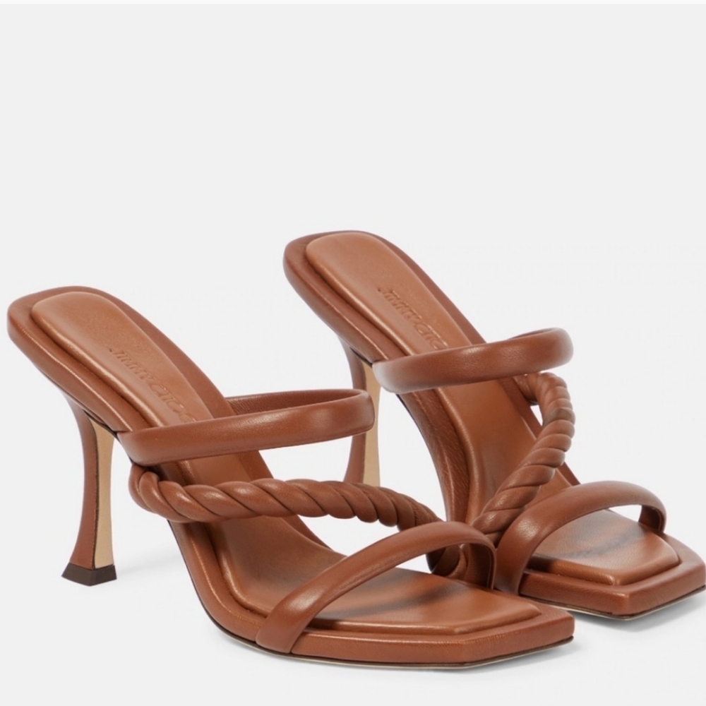 Jimmy Choo Diosa Brown Leather Strappy Braided Mule Sandal 90 mm Size 39